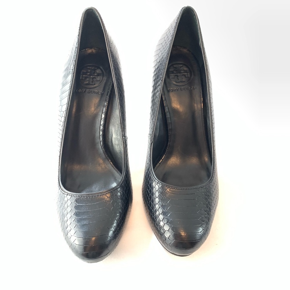 Tory Burch Black Leather Python Snake Heels Pump 7 - image 5